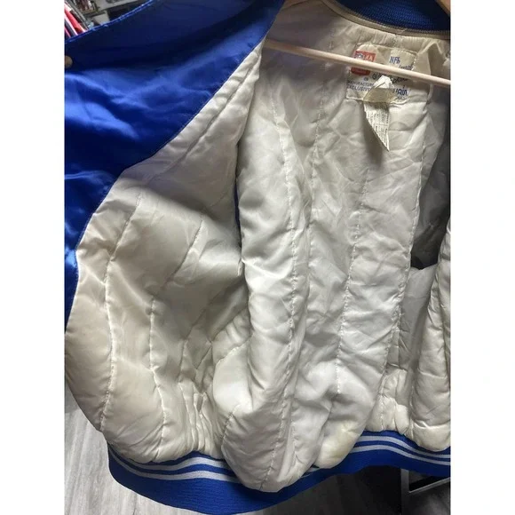 Vintage 1980s Shain Of Canada NFL Dallas Cowboys Blue Satin Bomber Jacket Size L